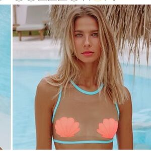 Sheer Mesh Bikini Top with Neon Orange Accents mermaid bikini lion and wild